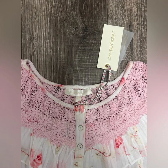 NWT LoveShackFancy Elania Crop Top Pink White Floral Print Women's Size Large - Picture 3 of 8